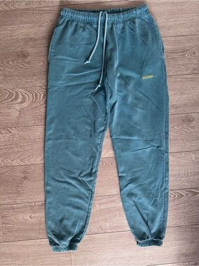 Washed Teal Fleece Joggers with Drawstring